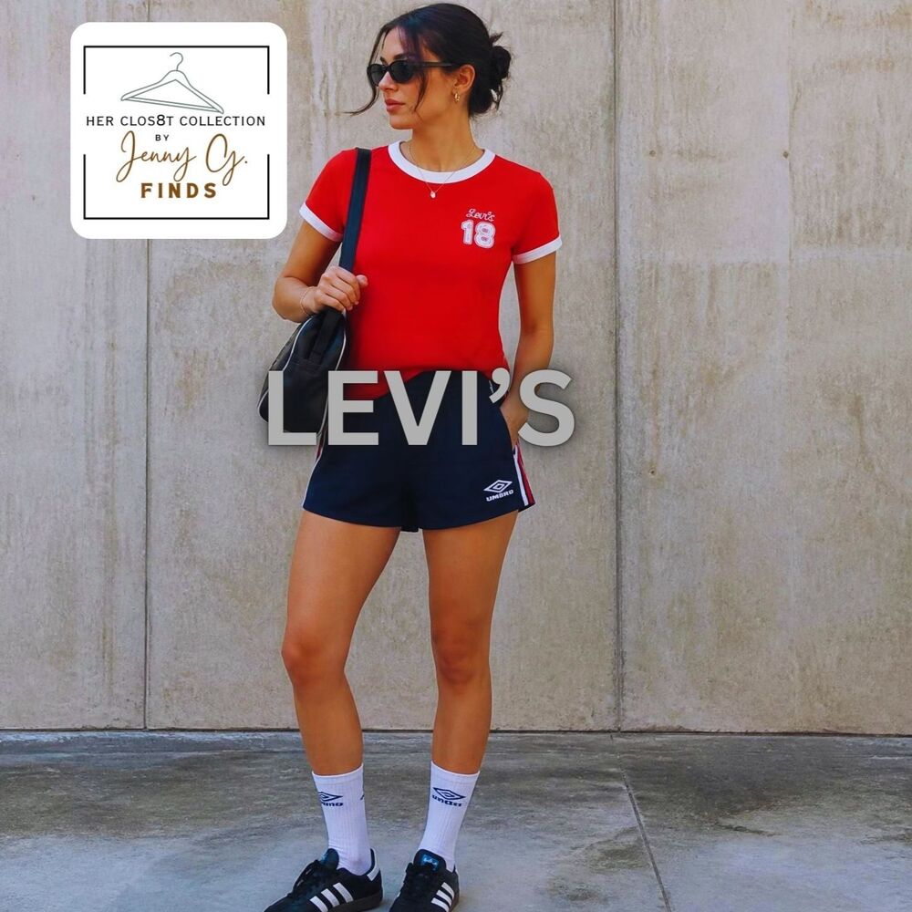 Levi's® Women's Mini Varsity Number 18 Red Ringer Slim Fit  Tee Jr. Sz L/G NWT